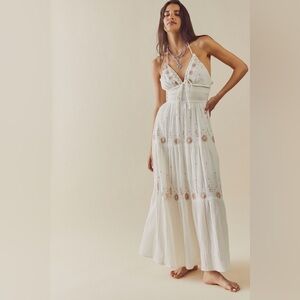 Free People White and Brown Floral Maxi Dress